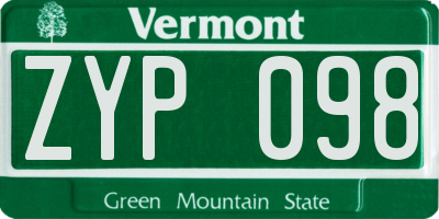 VT license plate ZYP098