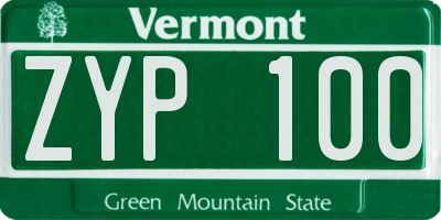 VT license plate ZYP100