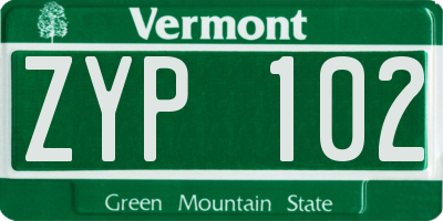 VT license plate ZYP102
