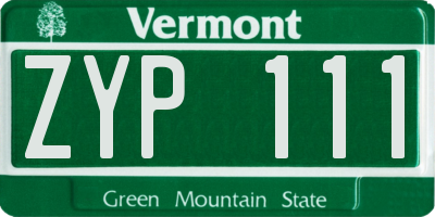 VT license plate ZYP111