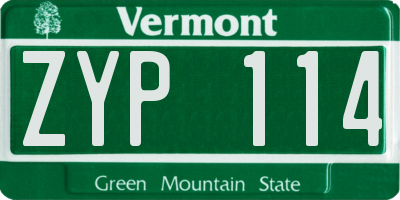 VT license plate ZYP114
