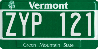 VT license plate ZYP121