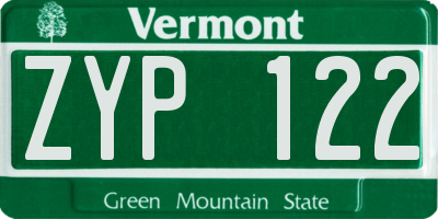 VT license plate ZYP122
