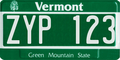 VT license plate ZYP123