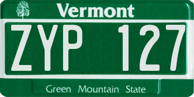 VT license plate ZYP127