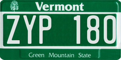 VT license plate ZYP180
