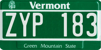 VT license plate ZYP183
