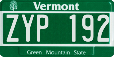VT license plate ZYP192