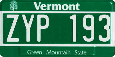 VT license plate ZYP193
