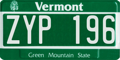 VT license plate ZYP196