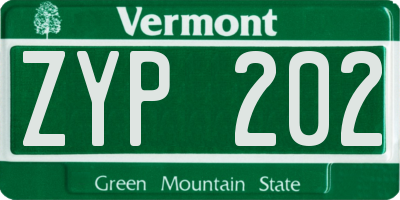 VT license plate ZYP202