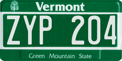 VT license plate ZYP204