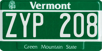 VT license plate ZYP208