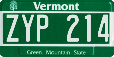 VT license plate ZYP214