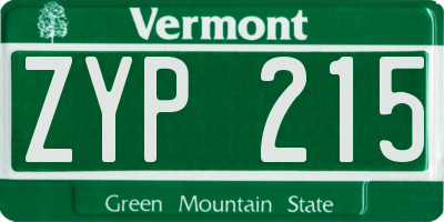 VT license plate ZYP215
