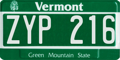 VT license plate ZYP216