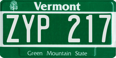VT license plate ZYP217