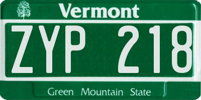 VT license plate ZYP218
