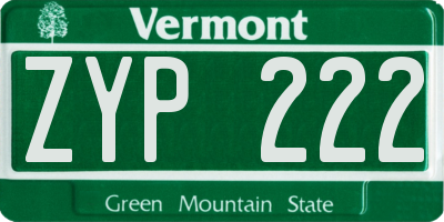 VT license plate ZYP222