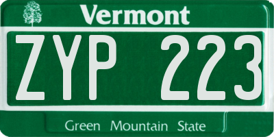 VT license plate ZYP223