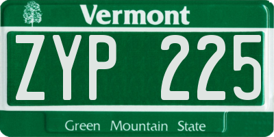 VT license plate ZYP225