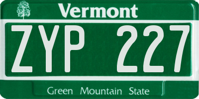 VT license plate ZYP227