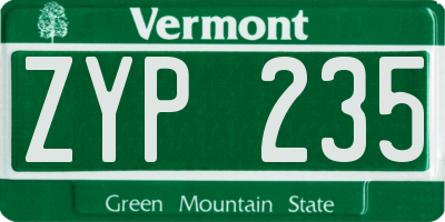 VT license plate ZYP235