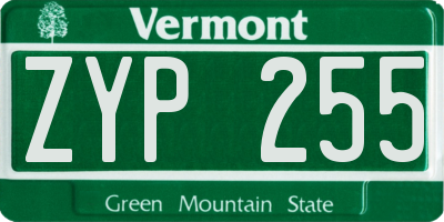 VT license plate ZYP255