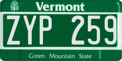VT license plate ZYP259