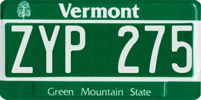 VT license plate ZYP275