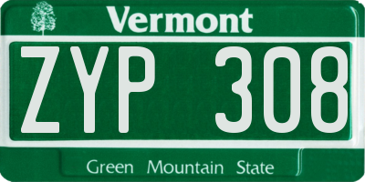 VT license plate ZYP308