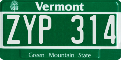 VT license plate ZYP314