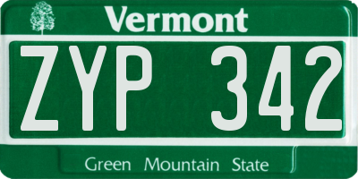 VT license plate ZYP342