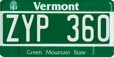 VT license plate ZYP360