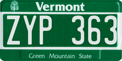VT license plate ZYP363