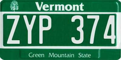 VT license plate ZYP374