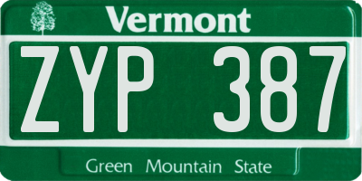 VT license plate ZYP387