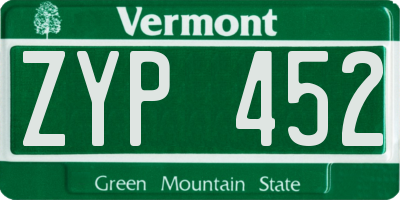 VT license plate ZYP452