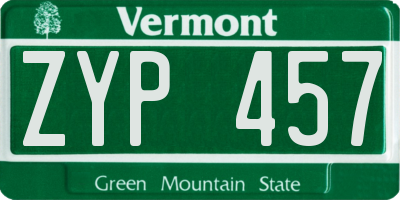 VT license plate ZYP457