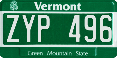 VT license plate ZYP496