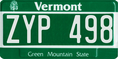 VT license plate ZYP498