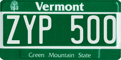 VT license plate ZYP500