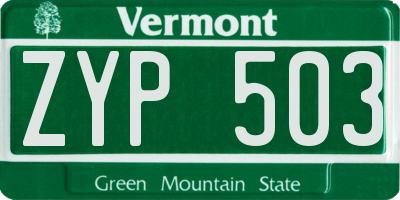 VT license plate ZYP503
