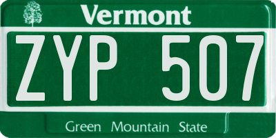 VT license plate ZYP507