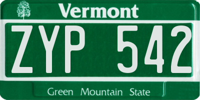 VT license plate ZYP542