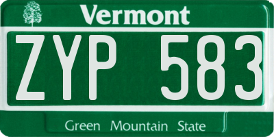 VT license plate ZYP583