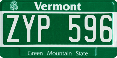 VT license plate ZYP596
