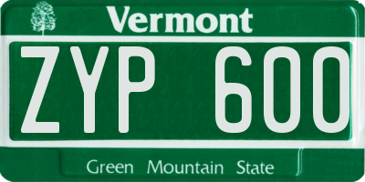 VT license plate ZYP600
