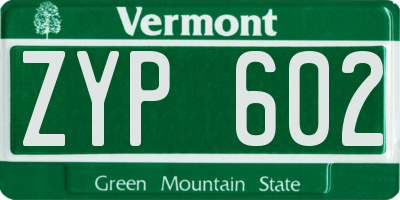 VT license plate ZYP602