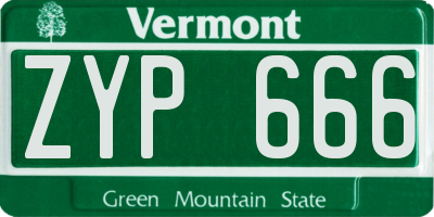 VT license plate ZYP666